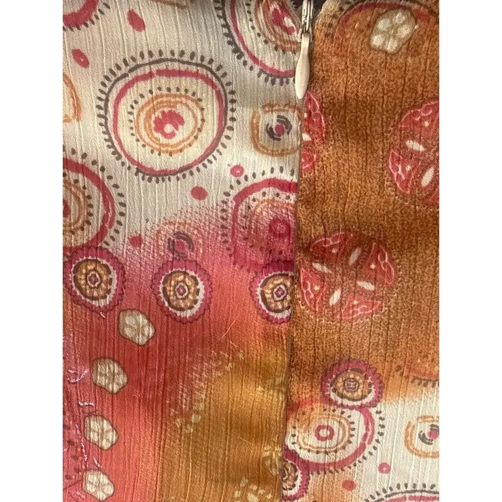 Vintage Women Boho Fairy Trumpet Midi Skirt Size 14 Southwestern Print Metallic